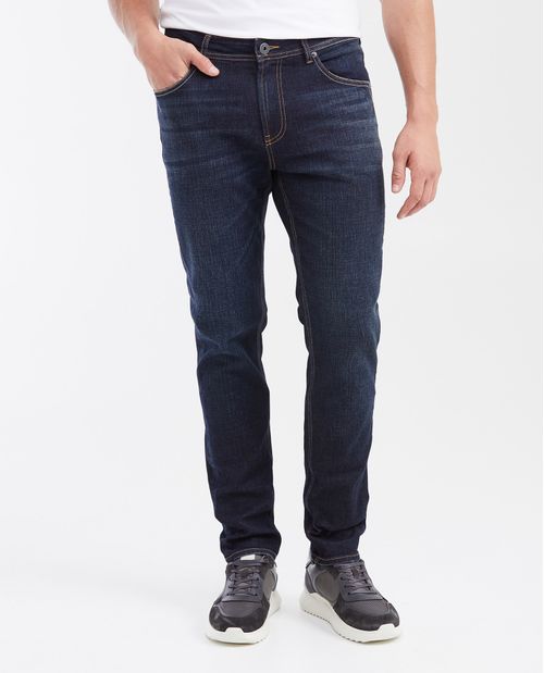 Jean Straight Fit Tiro Medio Bota Slim Azul Ultra Oscuro para Hombre