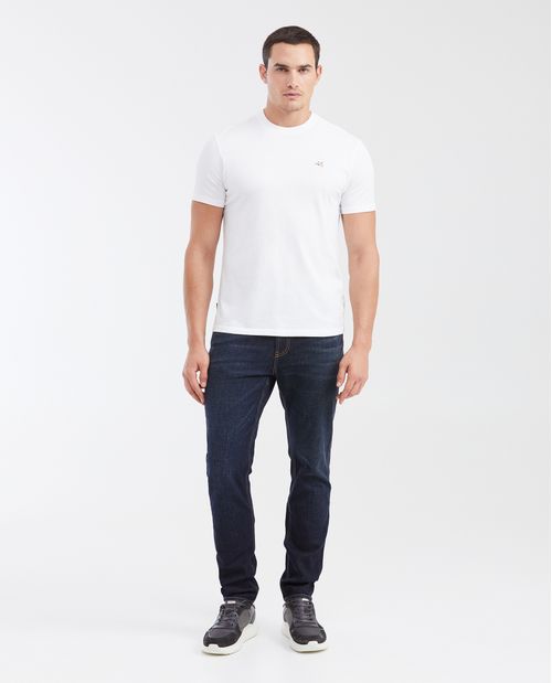 Jean Straight Fit Tiro Medio Bota Slim Azul Ultra Oscuro para Hombre