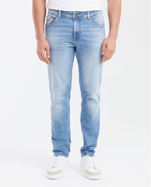 Jean Straight Fit Tiro Medio Bota Slim Azul Medio para Hombre
