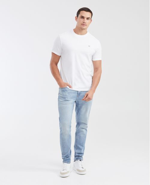 Jean Straight Fit Tiro Medio Bota Slim Azul Claro para Hombre