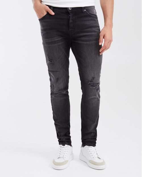 Jean Súper Slim Fit Tiro Bajo Bota Super Slim Color Gris con Rotos para Hombre