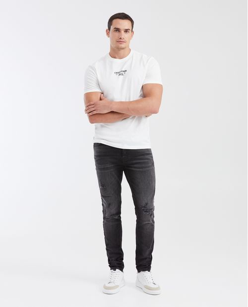 Jean Súper Slim Fit Tiro Bajo Bota Super Slim Color Gris con Rotos para Hombre