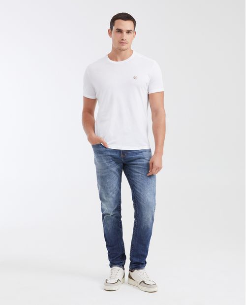 Jean Slim Fit Tiro Medio Bota Slim Azul Oscuro Vintage para Hombre