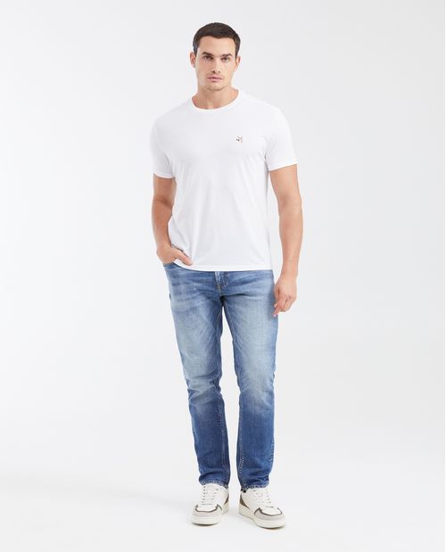 Jean Straight Fit Tiro Medio Bota Slim Azul Medio para Hombre
