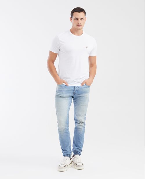 Jean Súper Slim Fit Tiro Bajo Bota Super Slim Azul Claro Lavado Vintage para Hombre