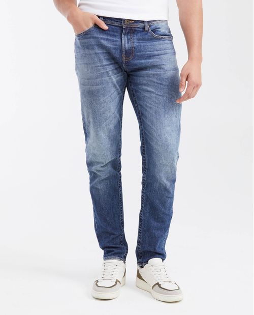 Jean Slim Fit Tiro Medio Bota Slim Azul Oscuro Vintage para Hombre