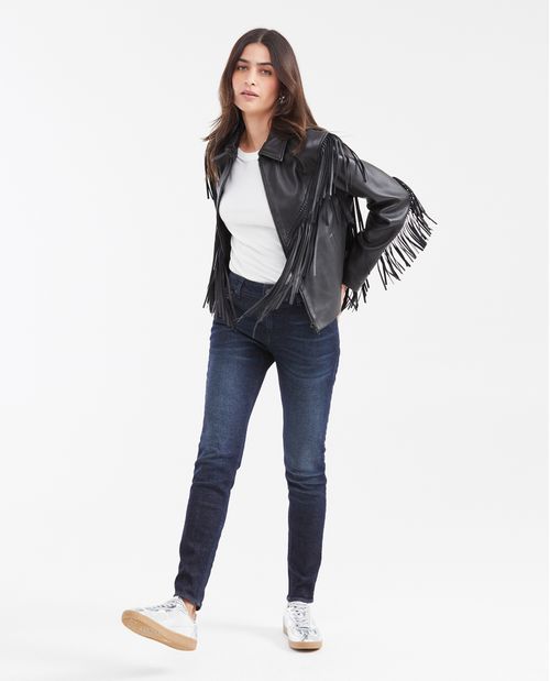 Jean Low Rise Bota Slim Azul Ultra Oscuro Vintage para Mujer