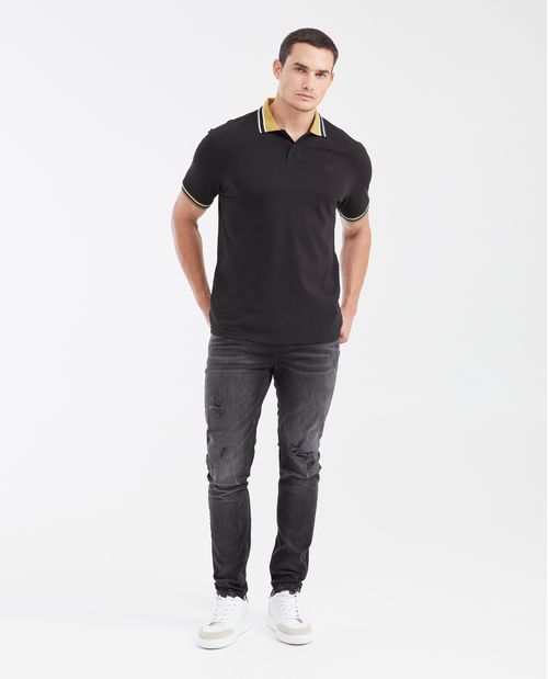 Camiseta Polo Classic Fit con Cuello y Puños con Línea en Contraste para Hombre