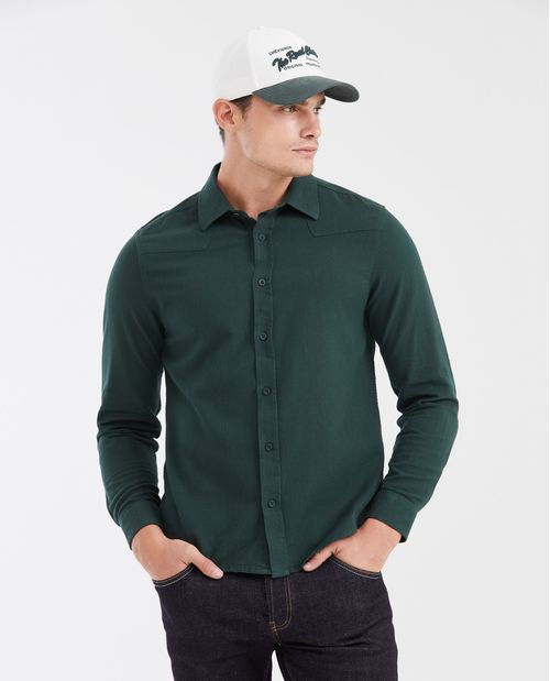 Camisa Slim Fit Manga Larga con Cortes Estilo Western para Hombre