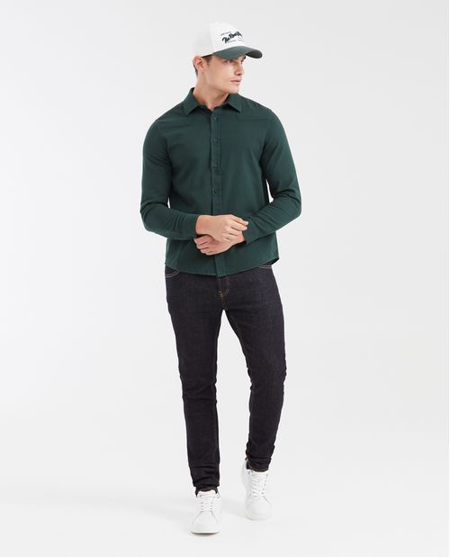 Camisa Slim Fit Manga Larga con Cortes Estilo Western para Hombre