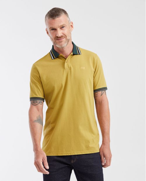 Camiseta Polo Classic Fit con Cuello y Puños con Línea en Contraste para Hombre