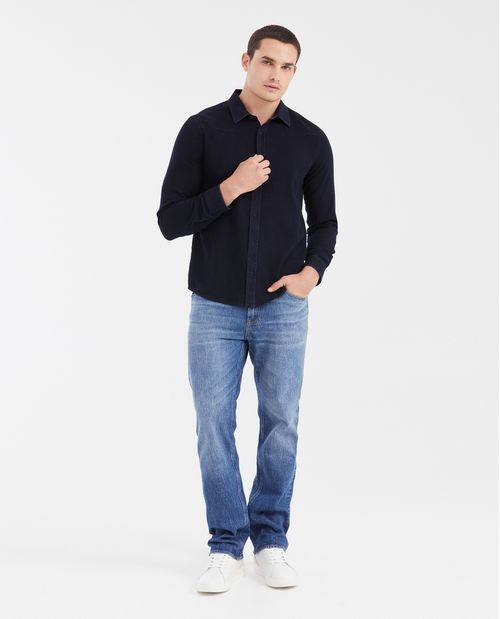 Camisa Slim Fit Manga Larga con Cortes Western para Hombre