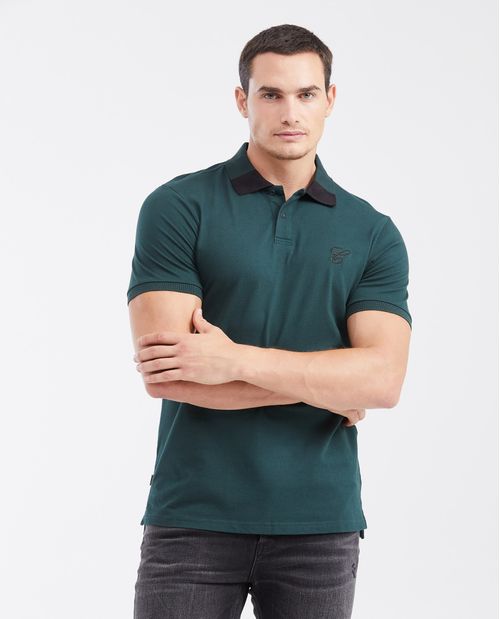 Camiseta Polo Slim Fit con Cuello en Bloque de Color para Hombre