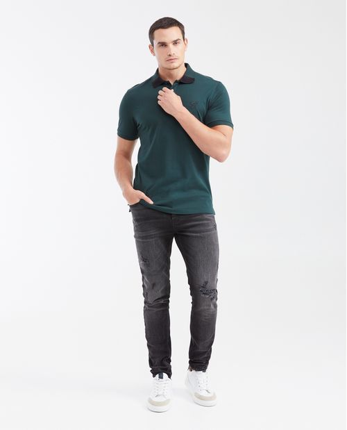 Camiseta Polo Slim Fit con Cuello en Bloque de Color para Hombre