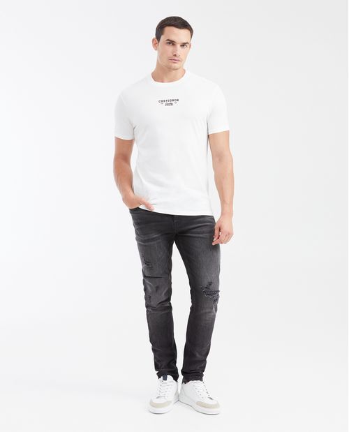 Camiseta Slim Fit Cuello Redondo con Estampado en Algodón para Hombre