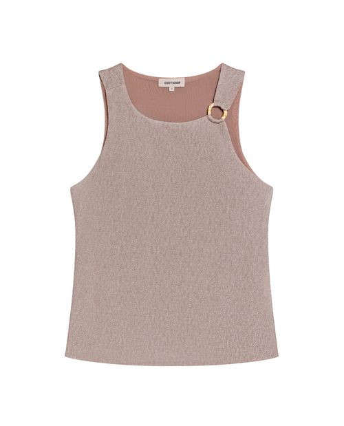 Camiseta Silueta Ajustada Manga Sisa con Brillo para Mujer