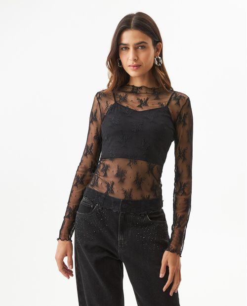 Camiseta Manga Larga con Transparencia para Mujer