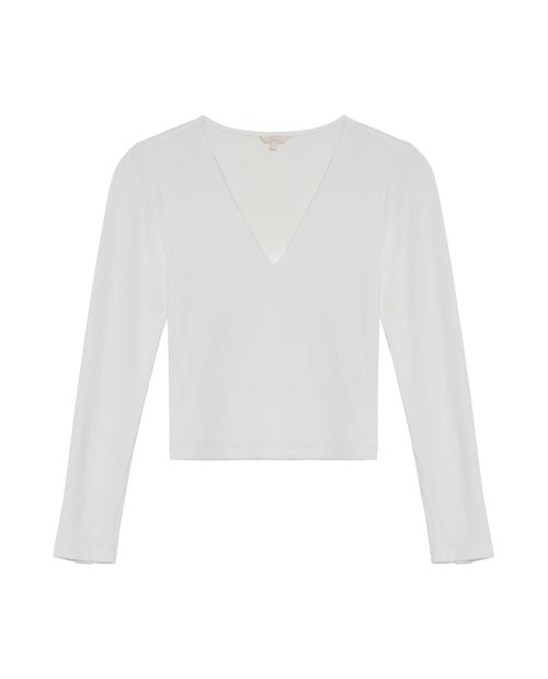 Camiseta con Cuello en V Manga Larga para Mujer