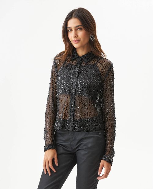 Camisa de Lentejuelas Silueta Regular para Mujer