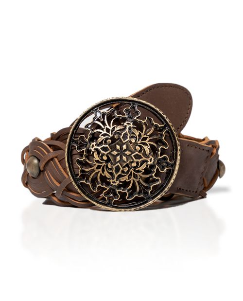 Cinturón en Cuero con Aplicaciones Metálicas para Mujer