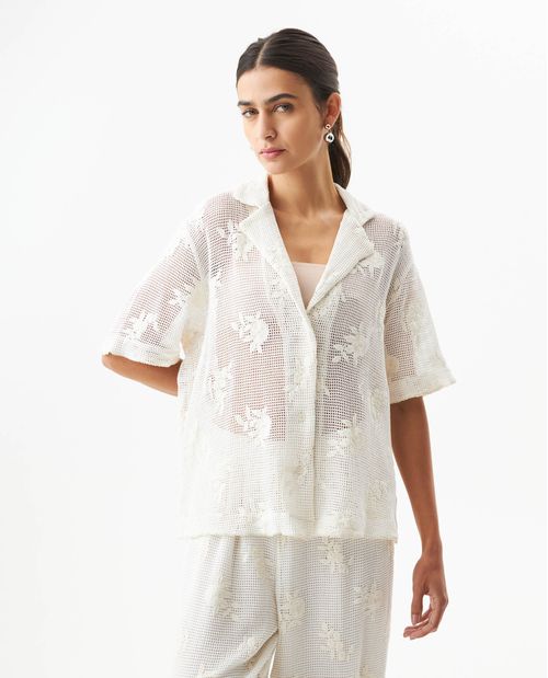 Camisa con Crochet Silueta Recta para Mujer