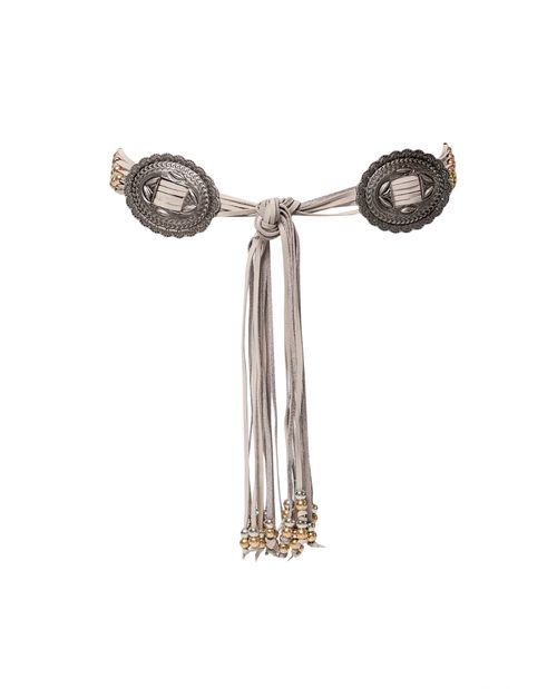 Cinturón con Flecos en Cuero y Aplicaciones Metálicas para Mujer