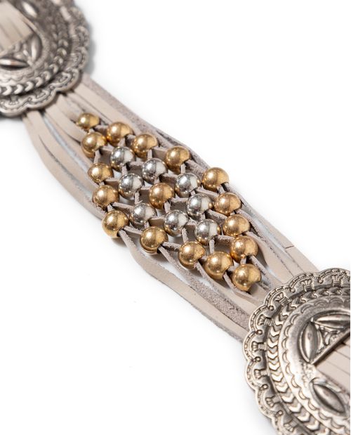 Cinturón con Flecos en Cuero y Aplicaciones Metálicas para Mujer