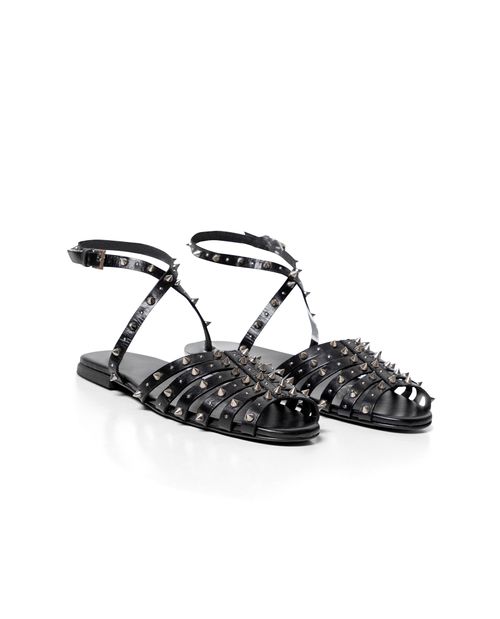 Sandalias planas en Cuero con Taches Metálicos para Mujer