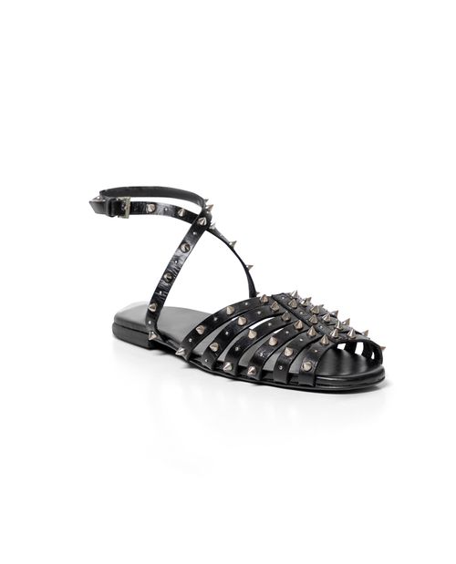 Sandalias planas en Cuero con Taches Metálicos para Mujer