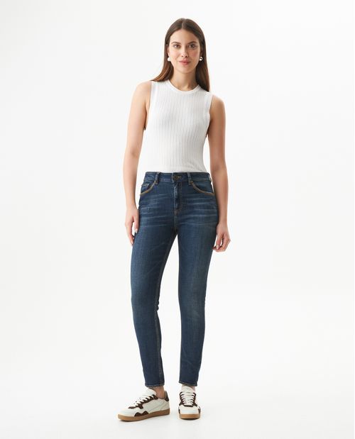 Jean Cosmo Tiro Súper Alto para Mujer en Mezcla de Tencel y Coolmax, Proa