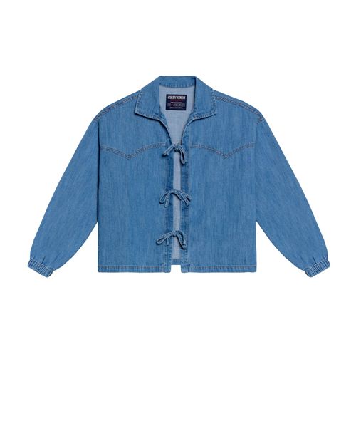 Camisa Manga Larga en Denim con Lazos para Mujer