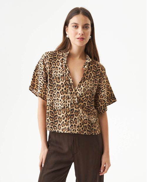 Camisa Silueta Recta de Animal Print para Mujer