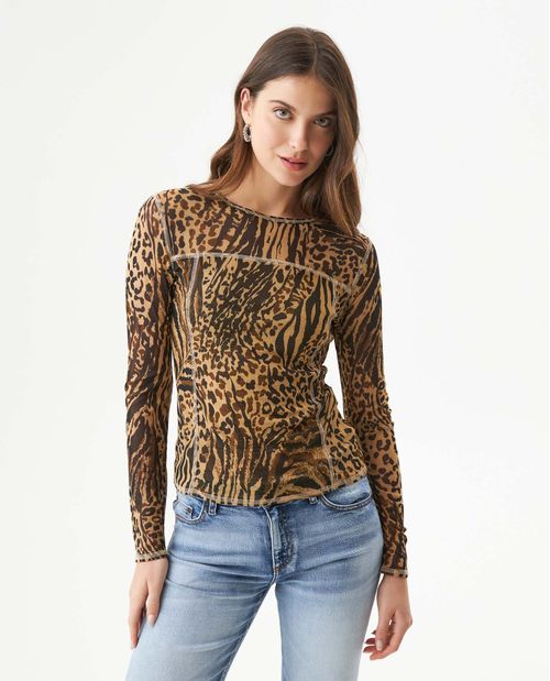 Camiseta Manga Larga con Transparencia para Mujer