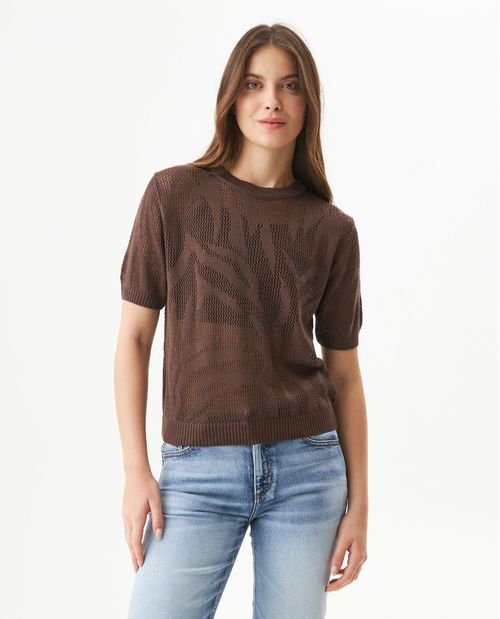 Camiseta Tejida de Manga Corta con Diseño Animal Print para Mujer