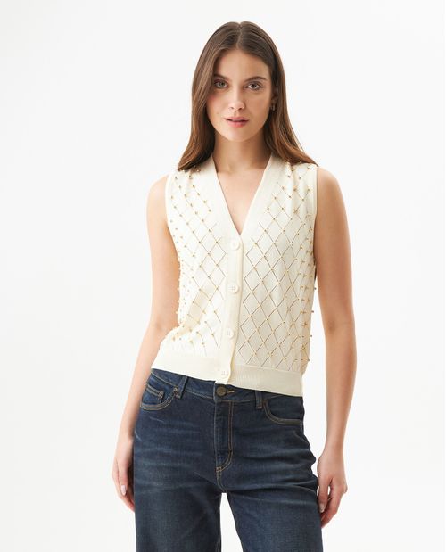 Chaleco Tejido Estilo Boho con Detalles Metálicos para Mujer