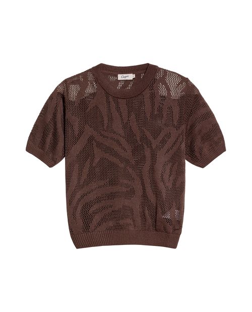 Camiseta Tejida de Manga Corta con Diseño Animal Print para Mujer