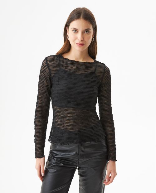 Camiseta Manga Larga con Transparencia para Mujer