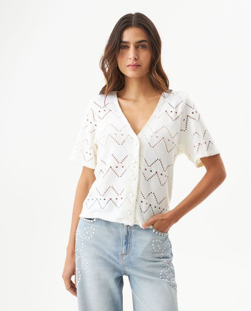 Camisa Silueta Recta con Escote V para Mujer