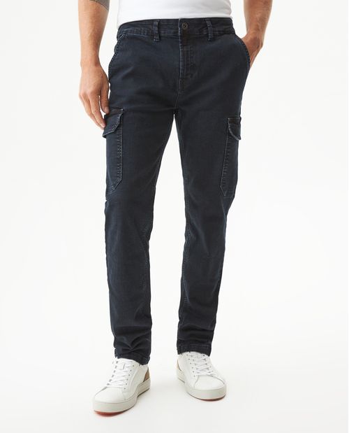 Pantalón Chino Slim Cargo para Hombre Tiro Medio en Algodón, Coordenadas