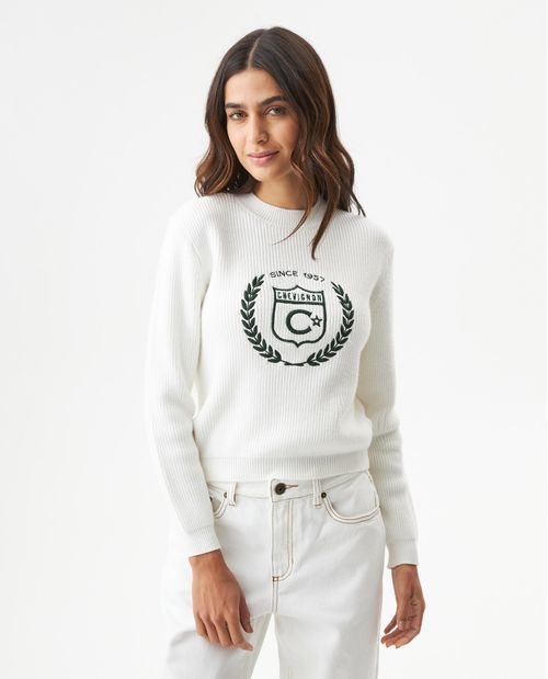 Suéter Tejido De Silueta Básica con Bordado para Mujer