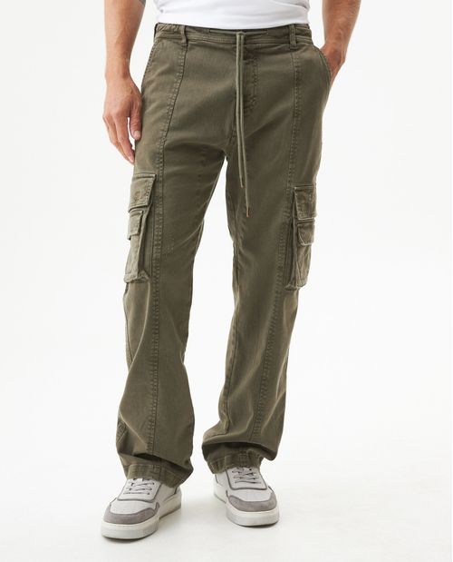 Pantalón Cargo Tiro Medio para Hombre en Mezcla de Algodón-Elastano