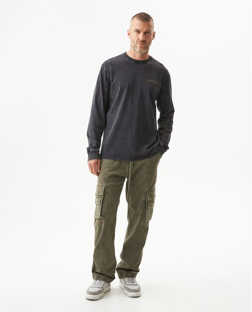 Pantalón Cargo Tiro Medio para Hombre en Mezcla de Algodón-Elastano