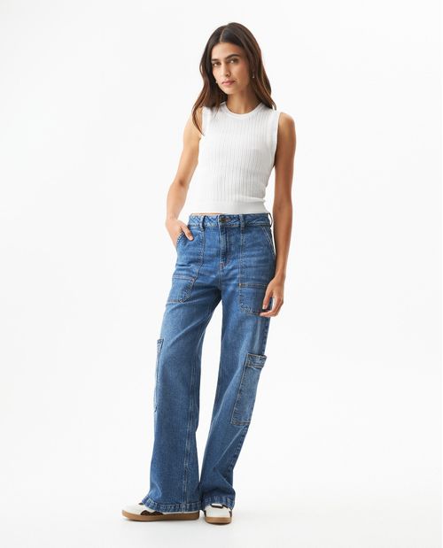 Jean Special Fit Wide Leg Tiro Alto para Mujer en Mezcla de Algodón y Tencel, Velada