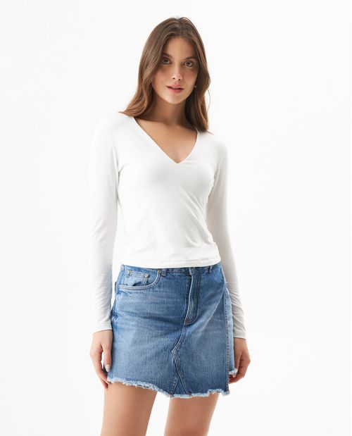 Camiseta con Cuello en V Manga Larga para Mujer