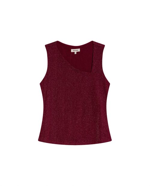 Camiseta Silueta Ajustada Manga Sisa con Brillo para Mujer