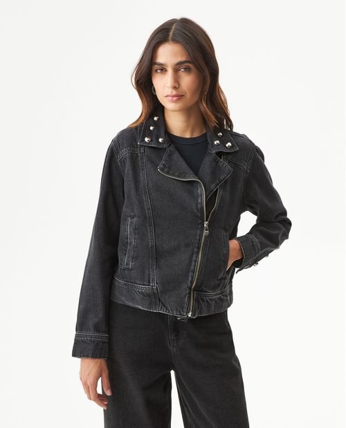 Chaqueta Tipo Biker en Denim para Mujer