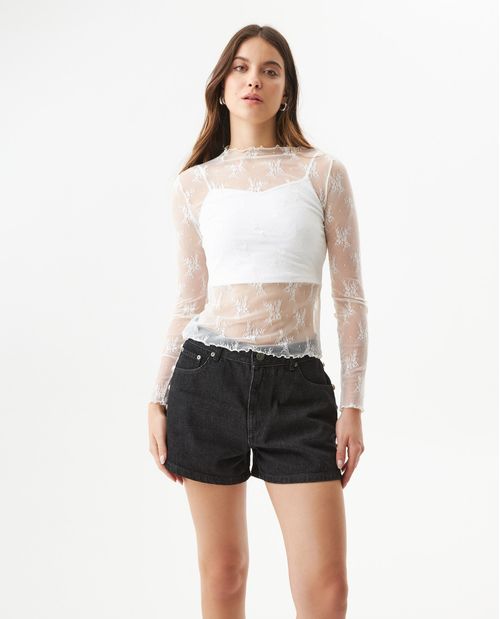 Camiseta Manga Larga con Transparencia para Mujer