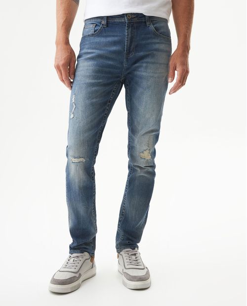 Jean Famous Skinny Fit Tiro Medio para Hombre en Algodón Orgánico, Alta Mar