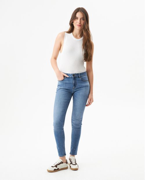 Jean Cosmo Tiro Alto para Mujer en Mezcla de Algodón y Poliéster, Marítimo