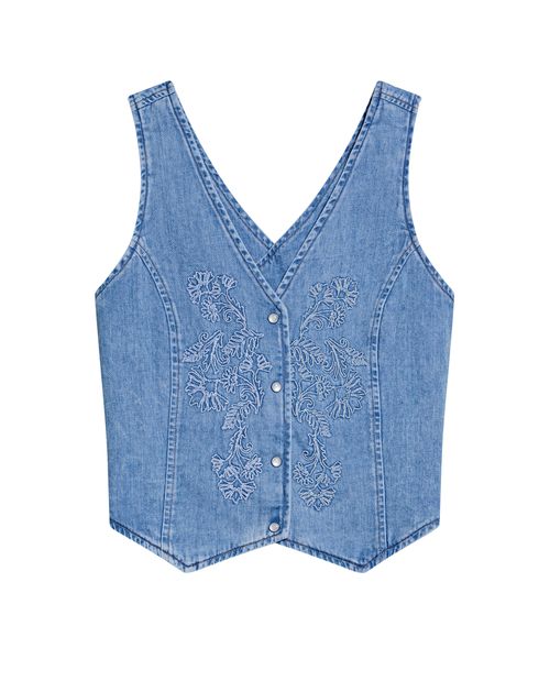 Camisa Tipo Chaleco con Escote V en Denim para Mujer